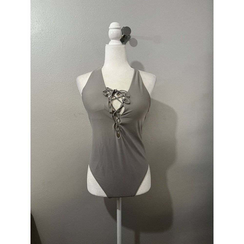 Aerie Swimsuit Women Large One Piece Gray Padded Halter